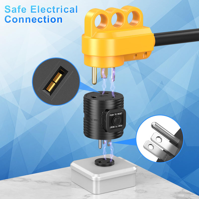 30 Amp to 110 AdapterNEMA 5-15P Male Plug to NEMA TT-30R Female Receptacle with 15A Rated Breaker Grounding House Power to RV Camper ETL Listed