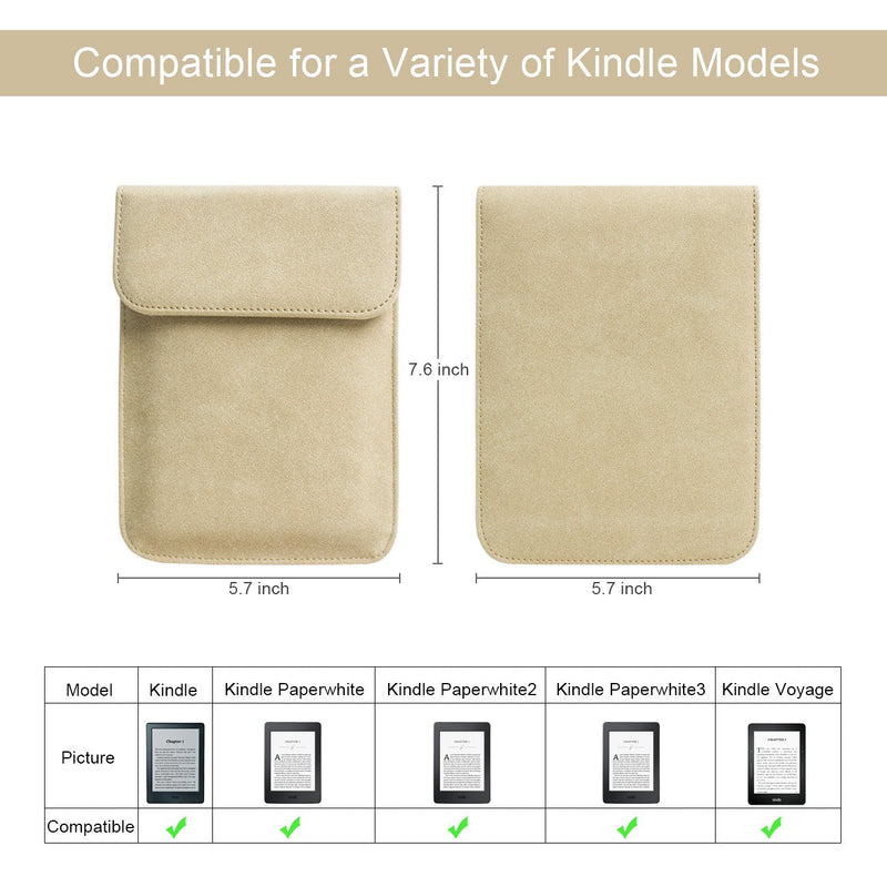 WALNEW 6 Inch Sleeve for All-New Kindle 2022/Kindle 2019/Kindle Paperwhite (Not 6.8 Inch)/Kindle Voyage/Kindle (8th Gen, 2016)/Kindle 4/5/Kindle Touch Protective Pouch Bag Case Cover, Khaki