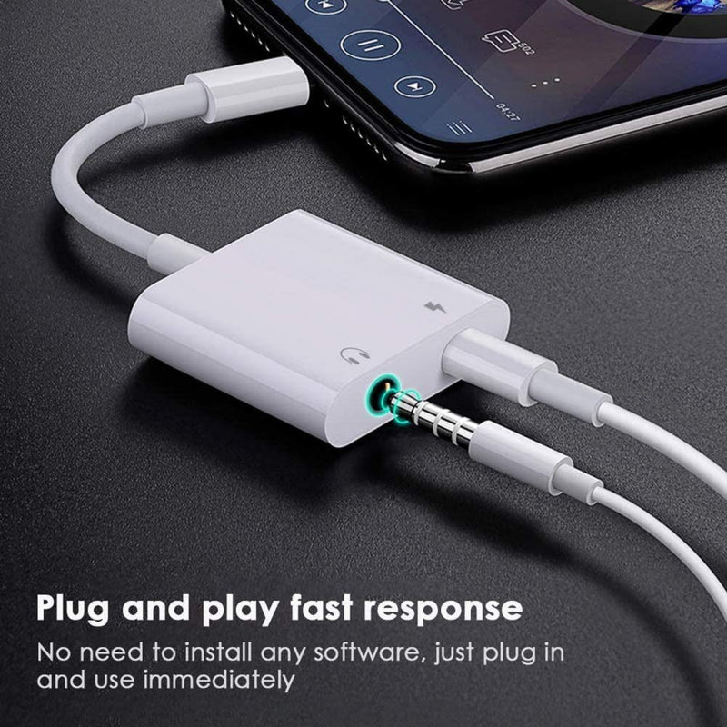 [Apple MFi Certified] 2-in-1 Apple Lighting to 3.5mm Headphone Jack Adapter | 2 Pack iPhone 3.5mm Headphone Aux Audio + Charger Cable Splitter Dongle Adapter Compatible for iPhone 14 13 12 11 XS XR X 8 7 L
