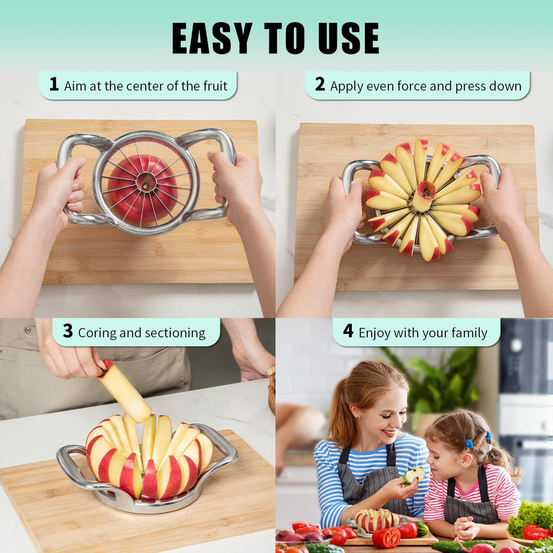 LIIGEMI 5.5 Inch Extra Large Apple Slicer,16-Slice Thin Apple Slicer and Corer,Cutter, Divider, Wedger for Fruits and Vegetables，Gifts for Mom，Sharp and Sturdy，Easy to Use 16-Blades Silver