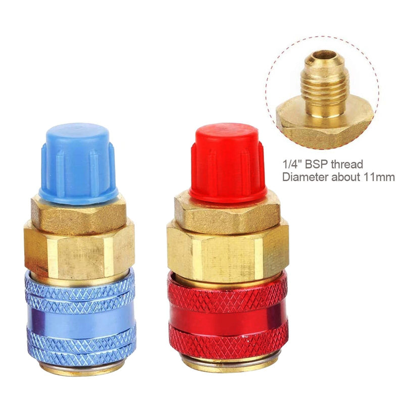 R134a Quick Coupler Adapter Set, for HVAC Auto Car Air Conditioning with Manifold Hose Gauge, Red and Blue, 1/4 BSP, High Low Side Port