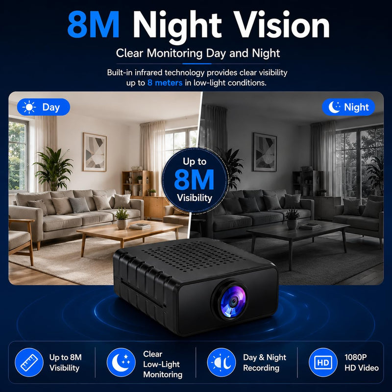 Hidden Camera, HD WiFi Mini Spy Camera with Motion Detection, Night Vision, Instant Alerts, Multi-User Sharing, Supports 128GB Micro SD Card for Home Security & Pet Monitoring hidden camera 8M