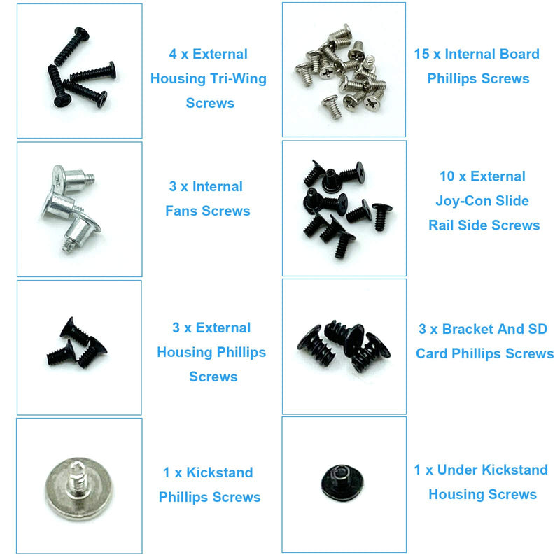 Replacement Full Screws Set For Nintendo Switch Console, EMiEN Screws Replacement for Nintendo Switch Slide Rail Back Shell, Philip’s Triwing Head Screws