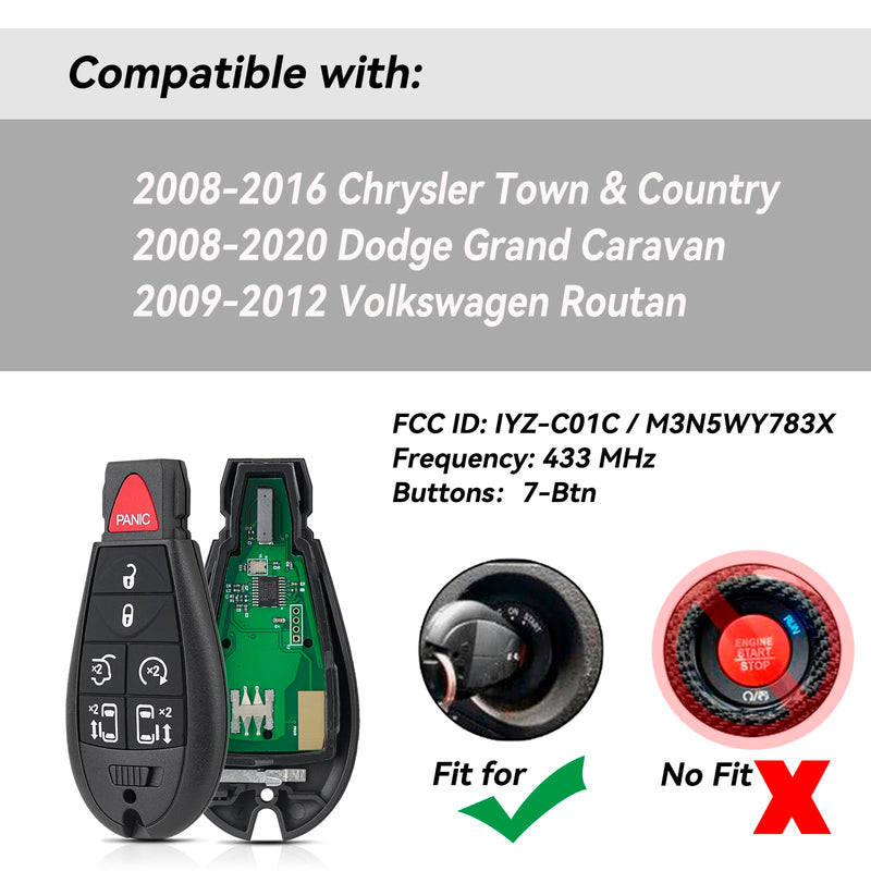 2PCS Key Fob Replacement for Dodge Grand Caravan 2008 2009 2010 2011 2012 2013 2014 2015 2016 2017 2018 2019 2020 Remote Key for FCC ID: IYZ-C01C / M3N5WY783X