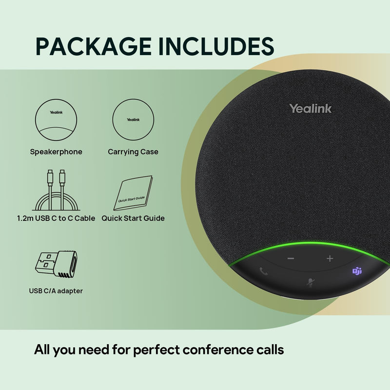 Yealink Sp92 Conference Speaker and Microphone Teams Certified Mic with Al Noise Cancelling 20H Call Time USB Speakerphone for Small Meeting Room, Bluetooth Speaker for Computer/Laptop Black- SP92 USB C/A
