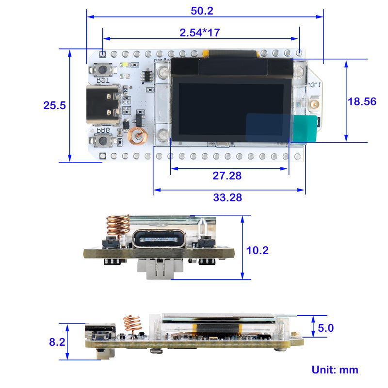 2pcs 915MHz LoRa32 V3 ESP32 S3 WIFI+BT Development Board with 5DBi LoRa Antenna 0.96" OLED Display SX1262 LoRa Kit forMeshtastic IoT