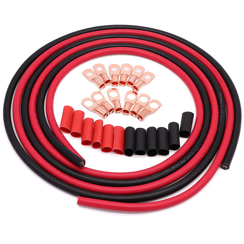 6 AWG Gauge Wire UL1015 Battery Power Tinned Oxygen Free Copper OFC Welding Cable Boat Inverter Red Black Total 13.1FT and Lugs Terminal Connectors with Heat Shrink Tube AWG 6 Red&Black + 3/8" 5/16" lugs