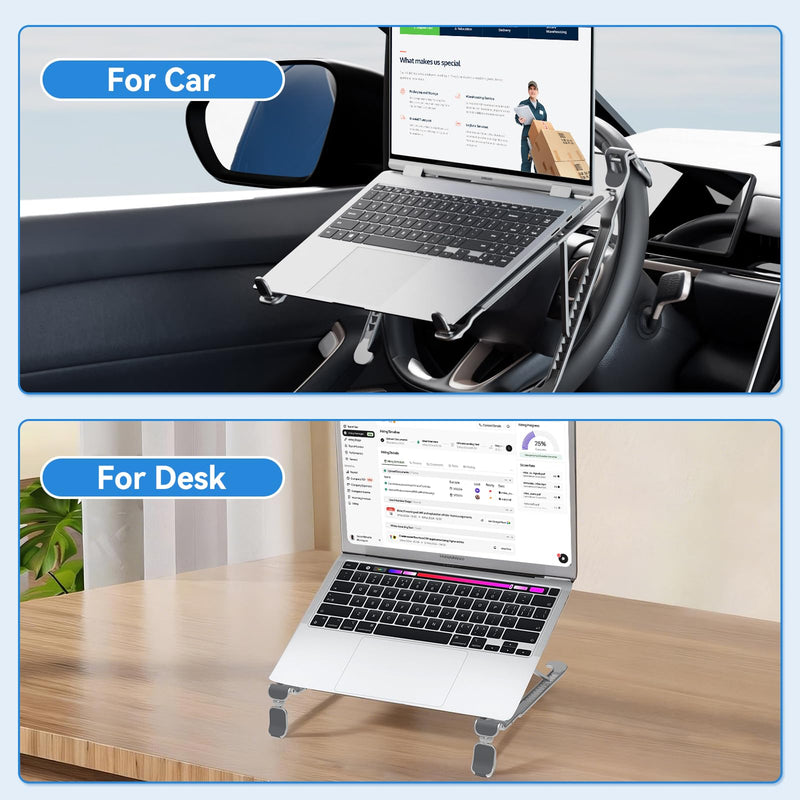 Car Laptop Mount steering Wheel Tray Holder, Height Adjustable Car Desk for Laptop iPad Computer Tablet, Foldable Portable Lap Laptop Stand for Car Vehicle Workstation for Truck SUV Tesla Motorhome Siliver