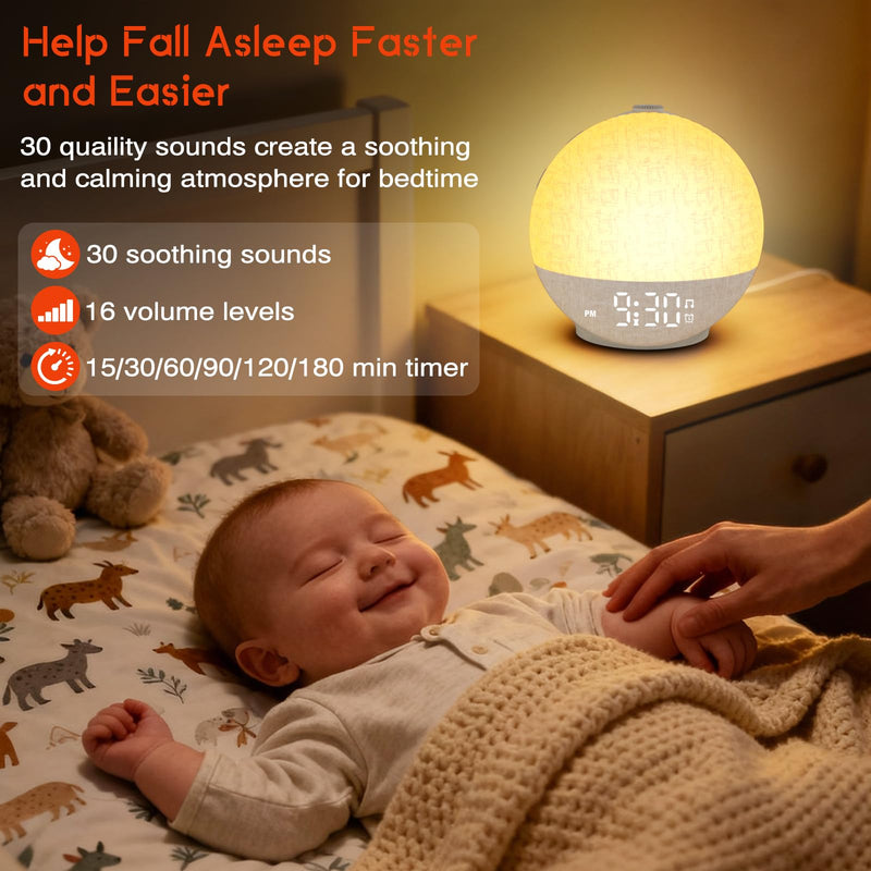 Sunrise Alarm Clock White Noise Machine, Sunset Simulation, 30 Soothing Sounds, 12 Color Night Light, Dimmable Sunlight Lamp Wake Up Light, Digital Clock for Kids Teens Heavy Sleepers Adults Bedrooms Putty