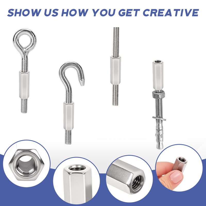 48 Pcs 304 Stainless Steel hex Coupling Nuts M5 x 0.8-Pitch 10mm ，Stainless Steel Rod Coupling Nuts(Metric) M5x0.8x10MM 48