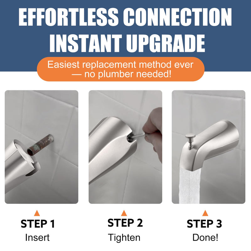 Universal Bathtub Tub Spout with Diverter, Fits 1/2" Slip-Fit Copper Pipe Connection, Pull Down Bathtub Faucet Spout Replacement, Easy Installation (Brushed Nickel) Brushed Nickel