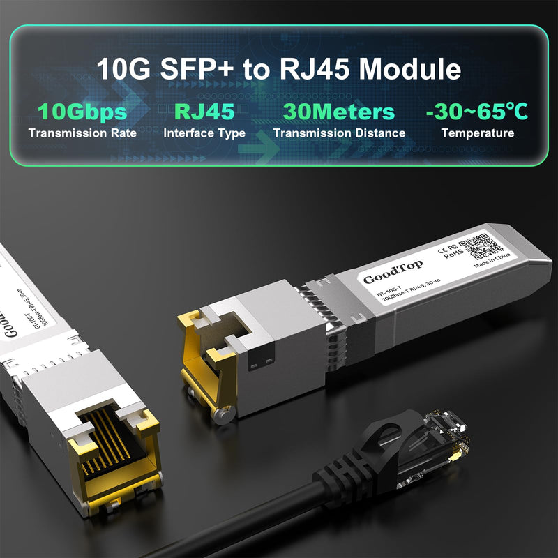 10G SFP+ Copper Transceiver,10GBase-T SFP to RJ45 10Gb Module,SFP+ to Ethernet,Plug and Play,Hot Pluggable,1G/2.5G/10G Adaptive
