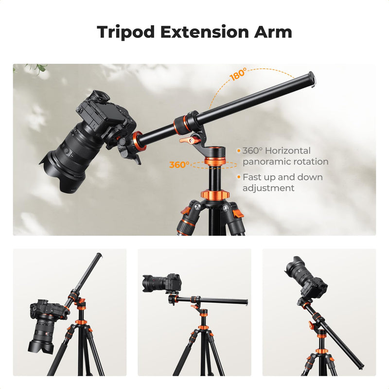K&F Concept 16.1" Horizontal Tripod Center Column Arm, Aluminum Alloy | 360° Rotatable & 180° Tilt, For Overhead Macro Photography, D-Shaped Tube Anti-Twist, Load up to 11lbs, MS104 MS104 16"