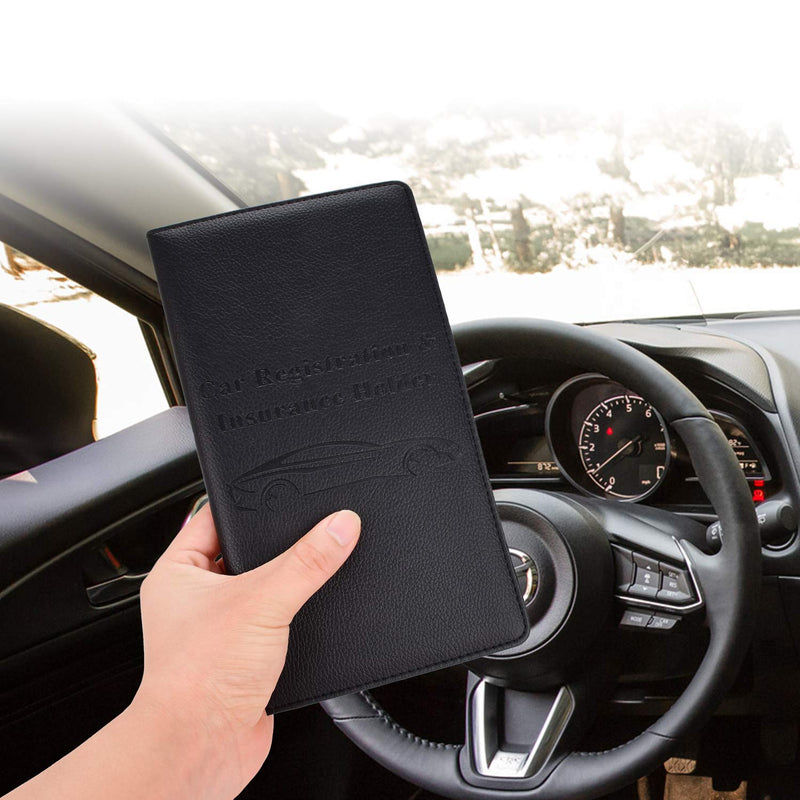 Cacturism Car Registration and Insurance Holder with Magnetic Shut, Vehicle Glove Box Car Organizer, Men Women Interior Car Accessories for Cards, Essential Document, Driver License, Black