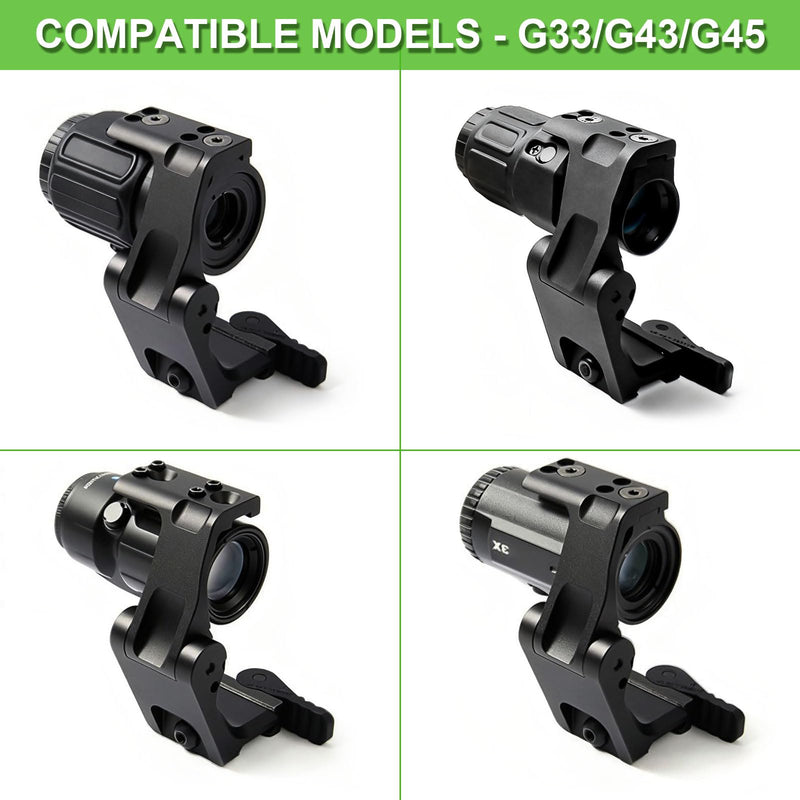 Tactical Flip-to-Center FTC Magnifier Mount with Fast QD Lever - 2.26 inch Optical Centerline Height,Aluminum Flip Up Optics Mounts Fits 20mm Picatinny Rail,Compatible G33 G43 G45 G23 G30 3x 4x 5x