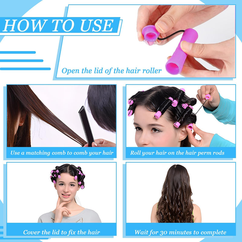 300 Pcs Cold Wave Hair Perm Rods for Women, Plastic Curling Rollers Bulk | 0.7, 0.9, 1.5, 1.9, 2.2 cm Heatless Hair Curlers Kit for DIY Long & Short Hair Large Medium Small Styling Tools