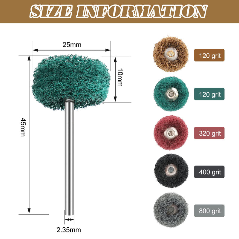 300 Pack Abrasive Wheels 1 Inch Abrasive Wheel Buffing Polishing Wheel Burr Set for Rotary Tool 2.35 mm Shank Polishing Bits