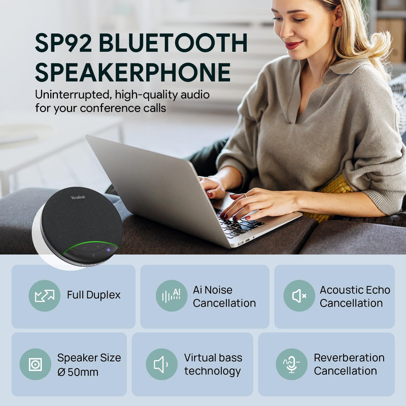 Yealink Sp92 Conference Speaker and Microphone Teams Certified Mic with Al Noise Cancelling 20H Call Time USB Speakerphone for Small Meeting Room, Bluetooth Speaker for Computer/Laptop Black- SP92 USB C/A