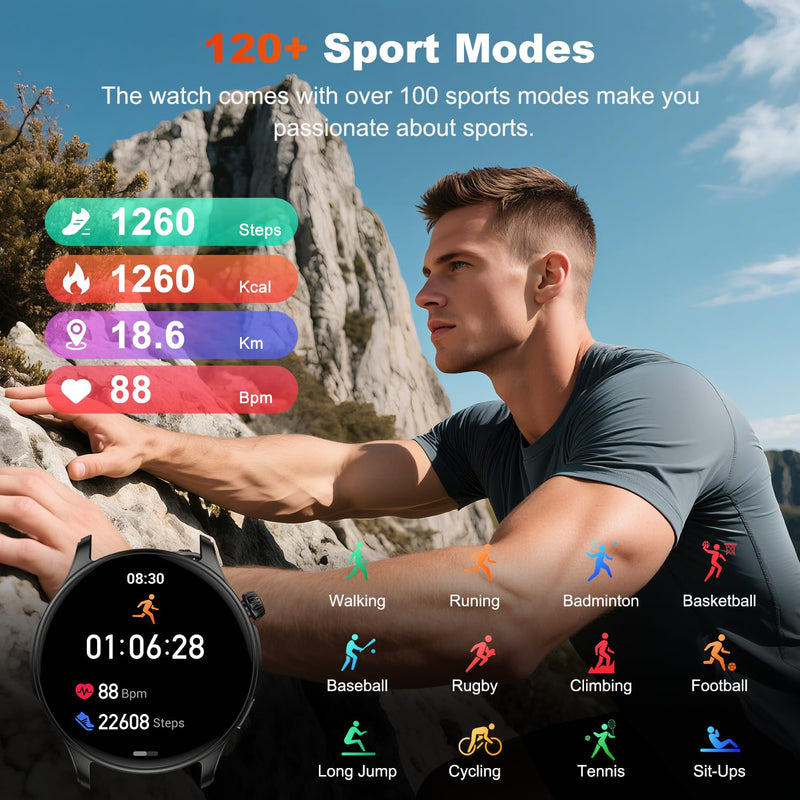 Smart Watch for Men Women Fitness: Make Answer Call Running Digital Mens Watches Waterproof Smartwatch Android Phone iPhone Samsung Compatible Step Pedometer Tracker Heart Rate Sleep SpO2 Monitor Black
