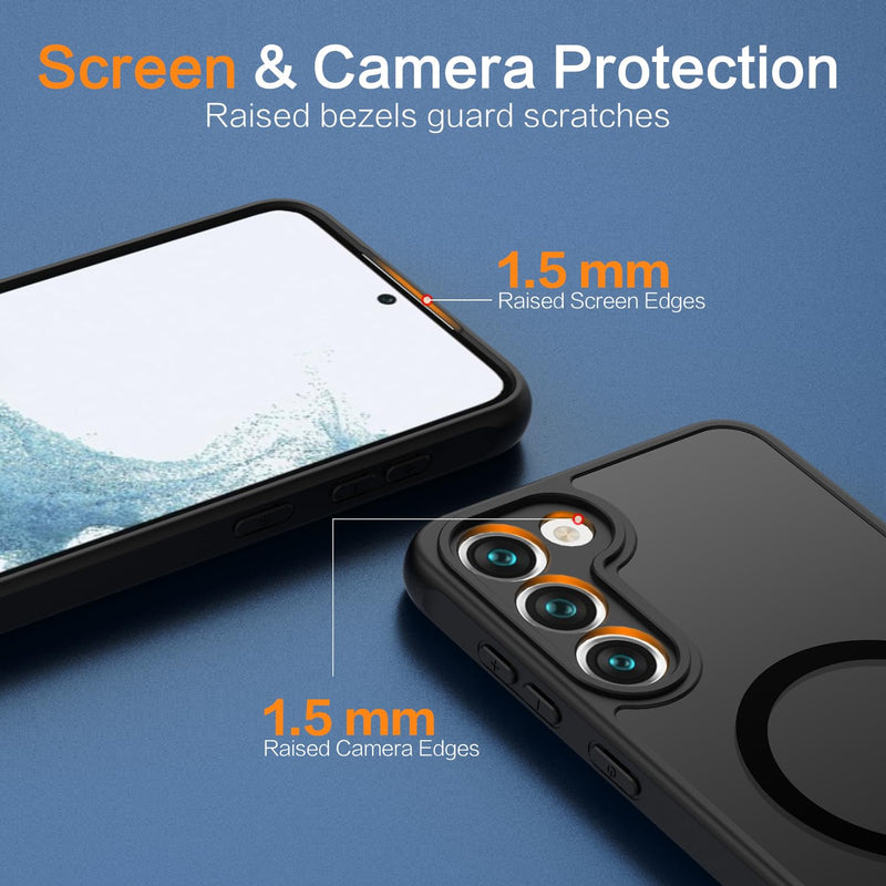 for Samsung Galaxy S23 Plus Case, [Compatible with Magsafe] [Screen Protector] Matte Translucent Slim Shockproof Case Military Grade Protection Phone Cover 6.6-inch, Black