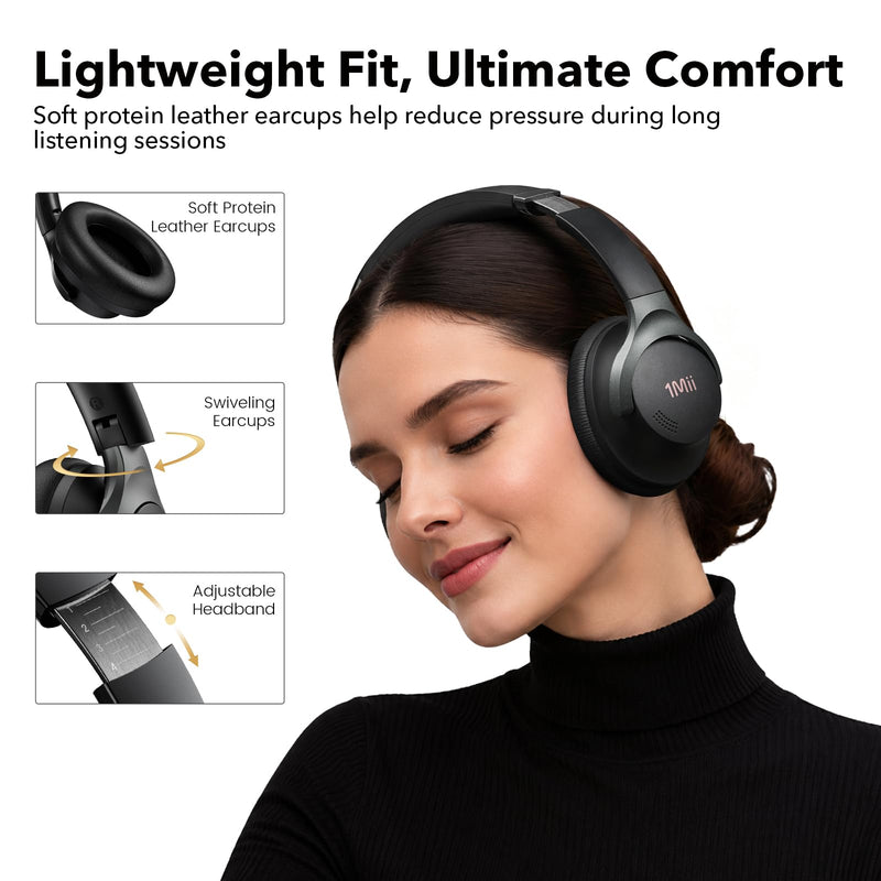 1Mii Hybrid Active Noise Cancelling Bluetooth Headphones with Game Mode | Over Ear Headphones Wireless Bluetooth 6.0 Low Latency, Hi-Res Audio, Clear Calls, 100H Battery Comfortable for Travel Office