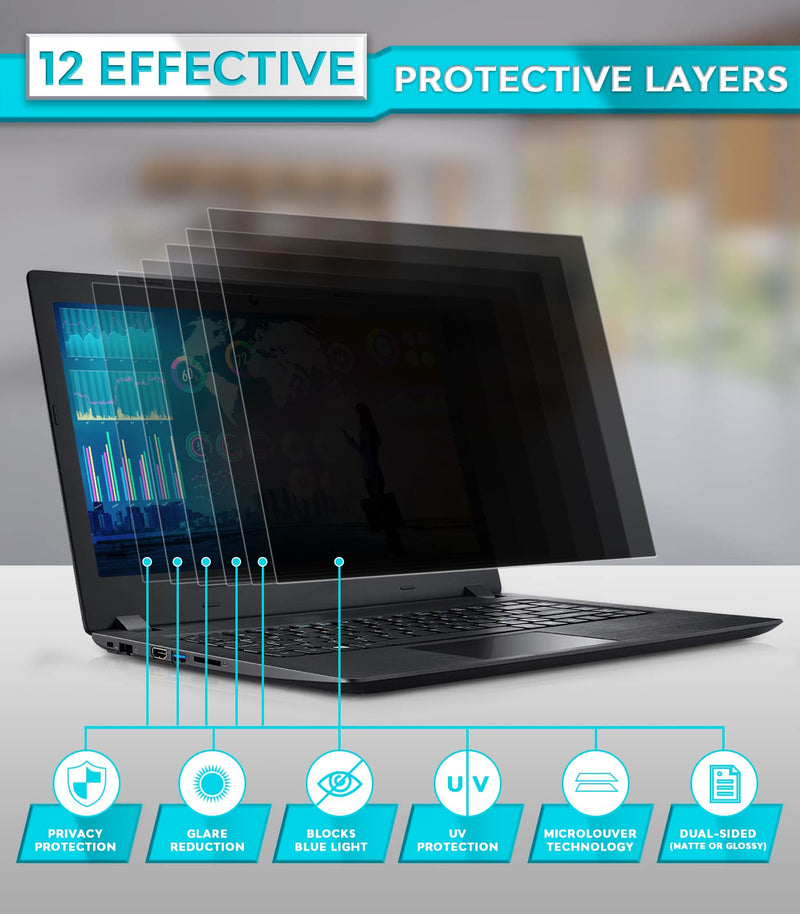 PYS 17" Laptop Privacy Screen Protector - Removable 17.3 Inch 16:9 Laptop Screen Privacy Shield, Anti Glare & Blue Light Screen Filters for Lenovo Hp Dell Acer Asus Thinkpad Envy Xps 17.3 Inch (Diagonal) - 16:9 Aspect Ratio