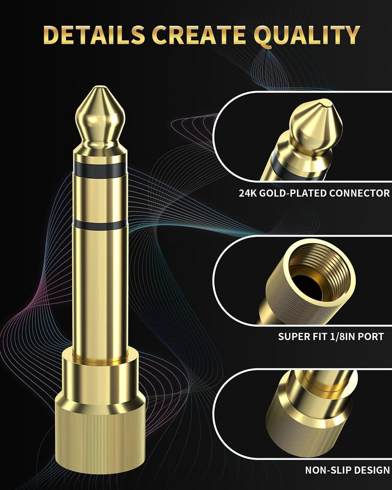 bestune 8Pcs 6.35mm 1/4 Male to 3.5mm 1/8 Female Stereo Headphone Adapter Audio Jack Plug Gold Plated for Speaker Headphone Guitar Digital Piano Amp 8 PACK-Upgrade