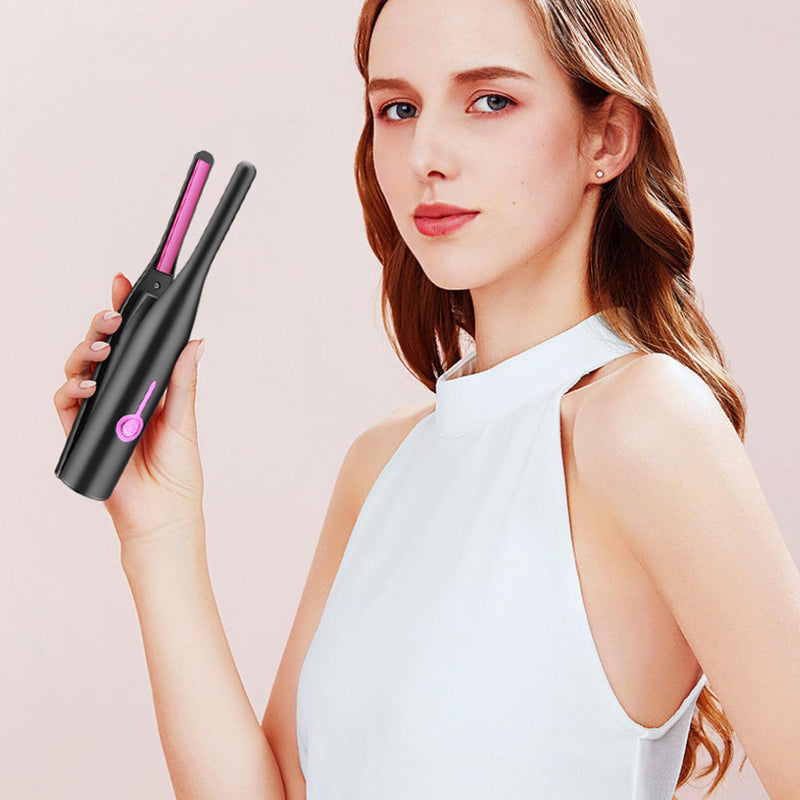 Pencil Flat Iron Cordless Small Flat Iron Hair Straightener Curler 2 in 1 with PTC Fast Heating & 2600mAh Battery (Black) Black