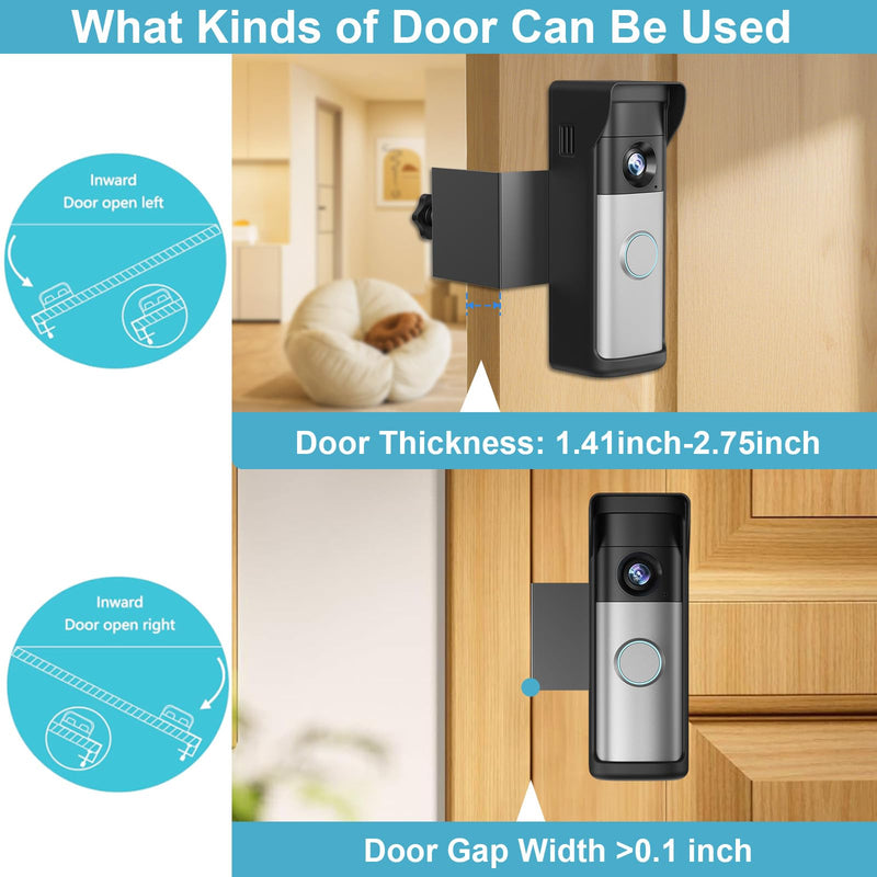 2026 Upgrade Anti-Theft Video Doorbell Mount for Ring Newest Battery Doorbell/Plus/Pro(2nd Gen), Adjustable No-Drill Mounting Video Camera Doorbell Cover Holder for Home Rentals, Not for Security Door Black
