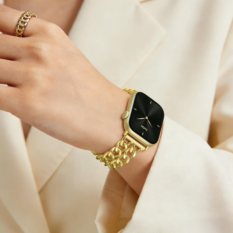 DaQin Gold Band Compatible with Apple Watch Bands for Women 40mm 42mm 38mm 41mm 44mm 45mm 46mm, Adjustable Metal Chain Link Bracelet Accessories for iWatch Band Series 11 10 9 8 7 6 5 4 3 2 1(No Case) 38mm/40mm/41mm/42mm(series 11 10)