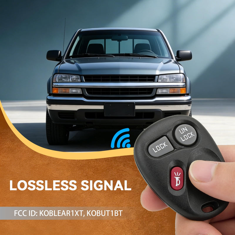 2PCS Key Fob Replacement for 1998 1999 2000 2001 2002 Chevrolet Chevy Silverado Suburban Tahoe GMC Yukon Sierra Oldsmobile Fit for Car Owner Replace or Spare Key 3-Button KOBLEAR1XT, KOBUT1BT