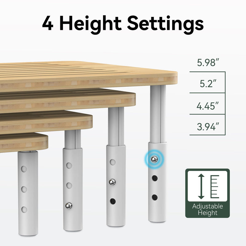 Bamboo Monitor Stand Riser, 4 Adjustable Height, Laptop Stand with Airflow Vents, Desk Organizer for Computer, PC, Printer (Natural) Natural 1 pack