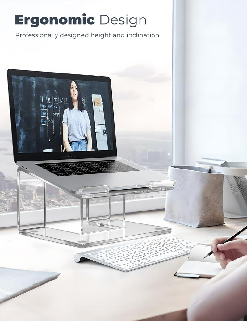 Acrylic Laptop Stand for Desk, Laptop Riser for 10-17.3 Inch Laptops, Ergonomic Computer Stand Holder Compatible with Macbooks and Notebooks- Clear