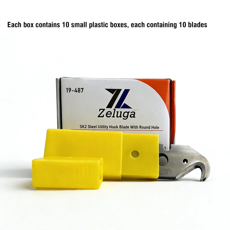 Zeluga 19-487 100 Pc. SK2 Steel Utility Hook Blade with Round Hole, Utility Knife Blades
