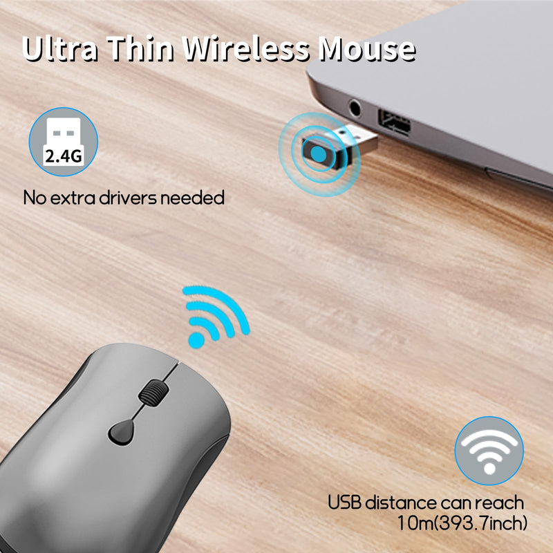 Wireless Mouse for Chromebook, Laptop, PC, Macbook, Slim Portable Optical Computer Mouse with USB Mini Receiver, Quiet Click, 2400 DPI, 2.4GHz Cordless Silent Travel Mobile Mouse -Space Gray & Black Grey