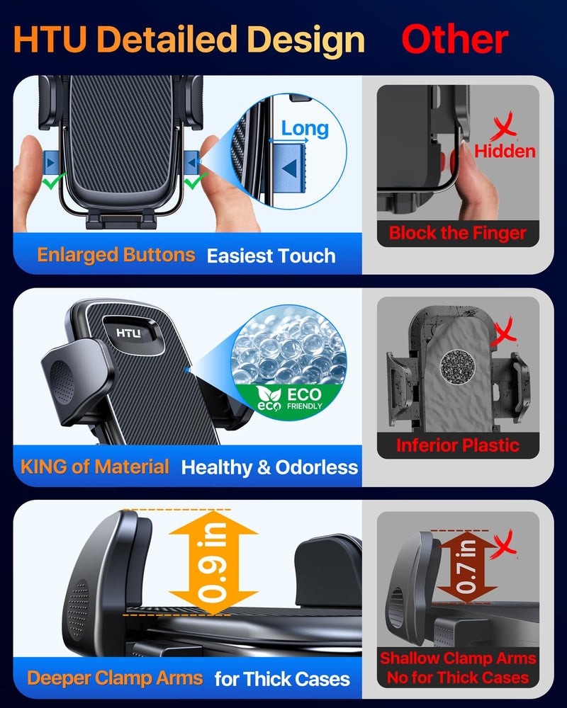 2026 Latest Upgrade Military-Grade Anti-Shake 90+LBS Car Phone Holder | Strong Suction 360° Rotating Short Fixed Arm Cellphone Mount Dash Windshield Vent Cradle for iPhone 17 16 Pro Max Deep Black