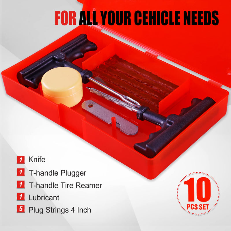 Economical Tire Repair Kit to Fix Punctures and Plug Flats, 10-Piece Value Pack, Ideal for Cars, Trucks, Motorcycles, ATV, with Storage case 10PCS