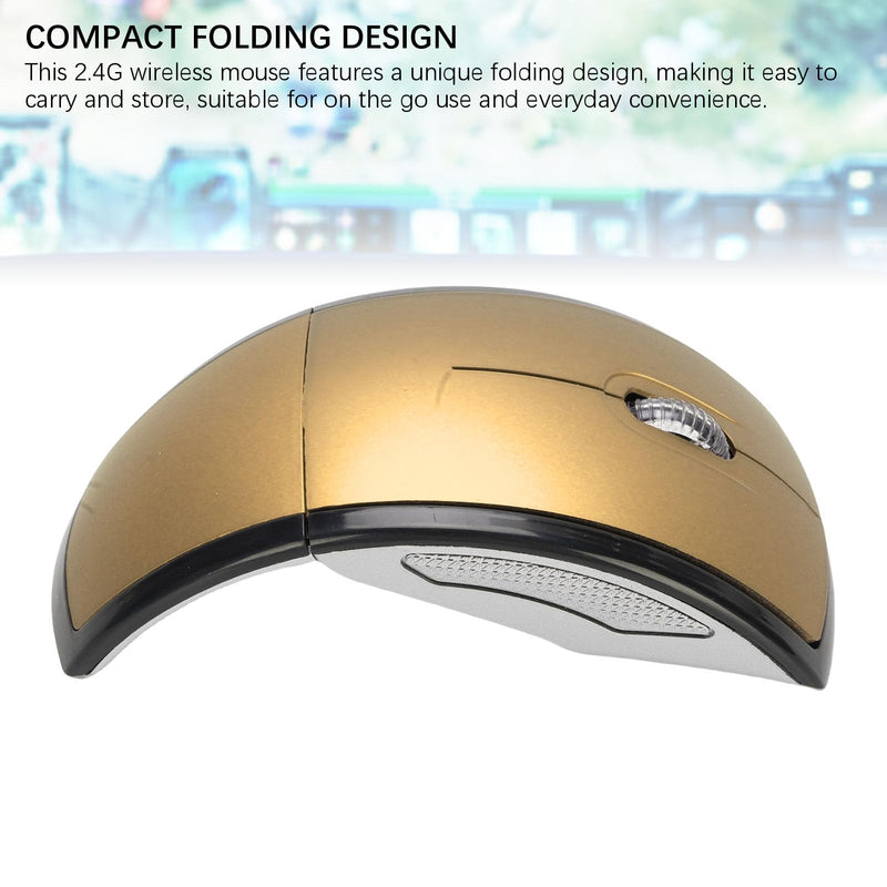 2.4G Foldable Wireless Mouse for Laptop, Portable Travel Mouse with Ultra Flat Folding Design, Compact Mini, for PC Laptop Computer Home Office (Gold)