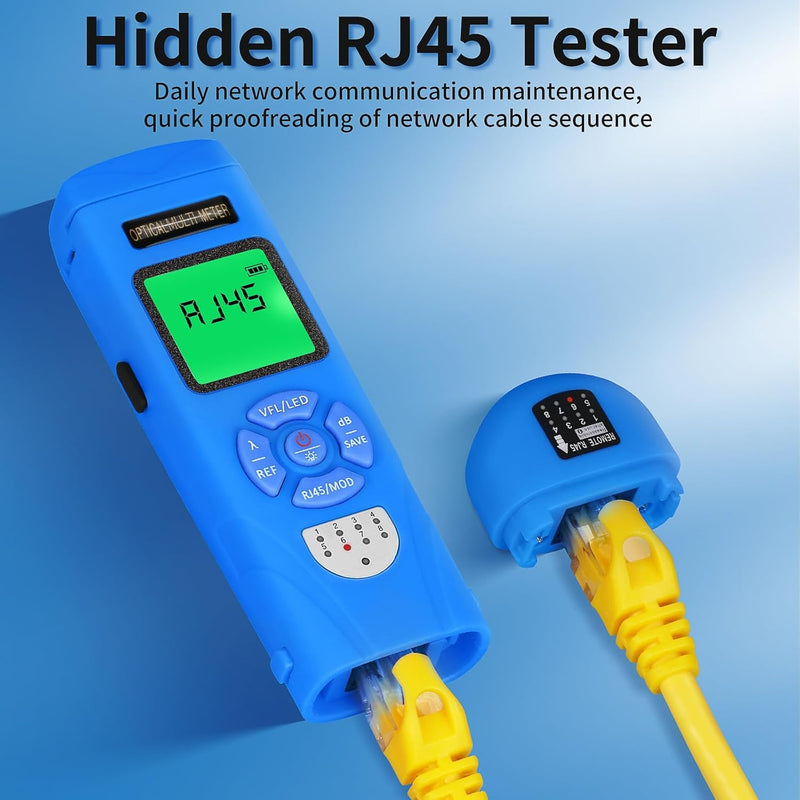 Rechargeable Fiber Optic Power Meter L-C70 (-70 - +10 dBm) Mini Fiber Optic Cable Tester SC/FC/ST 2.5mm Universal Interface, Integrated OPM VFL LED RJ45 Functions, with 1 FC-LC Adapter (OPM-VFL-50) OPM with VFL 50KM