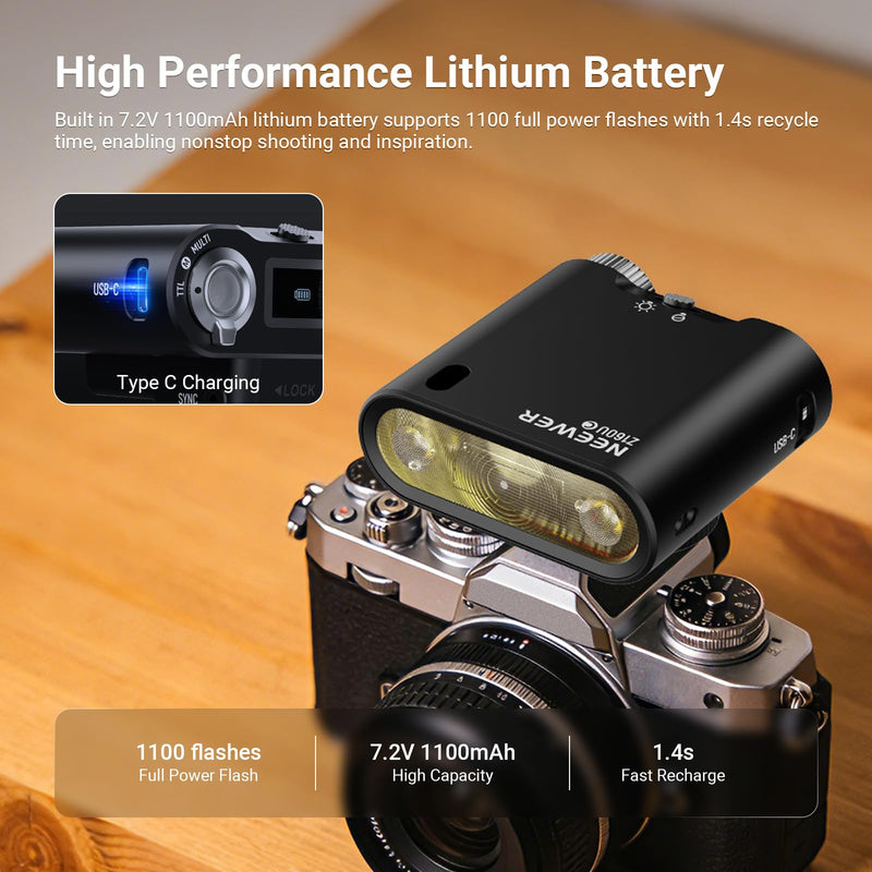 NEEWER Z160U-C Camera Flash Speedlite Compatible with Canon, Compatible with Godox, 18Ws GN14 6000K TTL 1/8000 HSS On Camera Flash Light with USB C 1100mAh Battery 1.4s Recycle 1100 Full Power Flashes