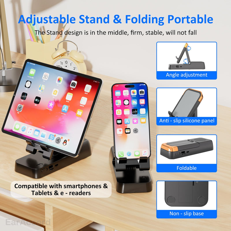 Cell Phone Stand with Wireless Bluetooth Speaker, Phone Speaker Amplifier, Foldable Holder Dock Adjustable Kitchen Desk Bracket for iPhone ipad Tablet,TF Card Induction,Gift for Men Women