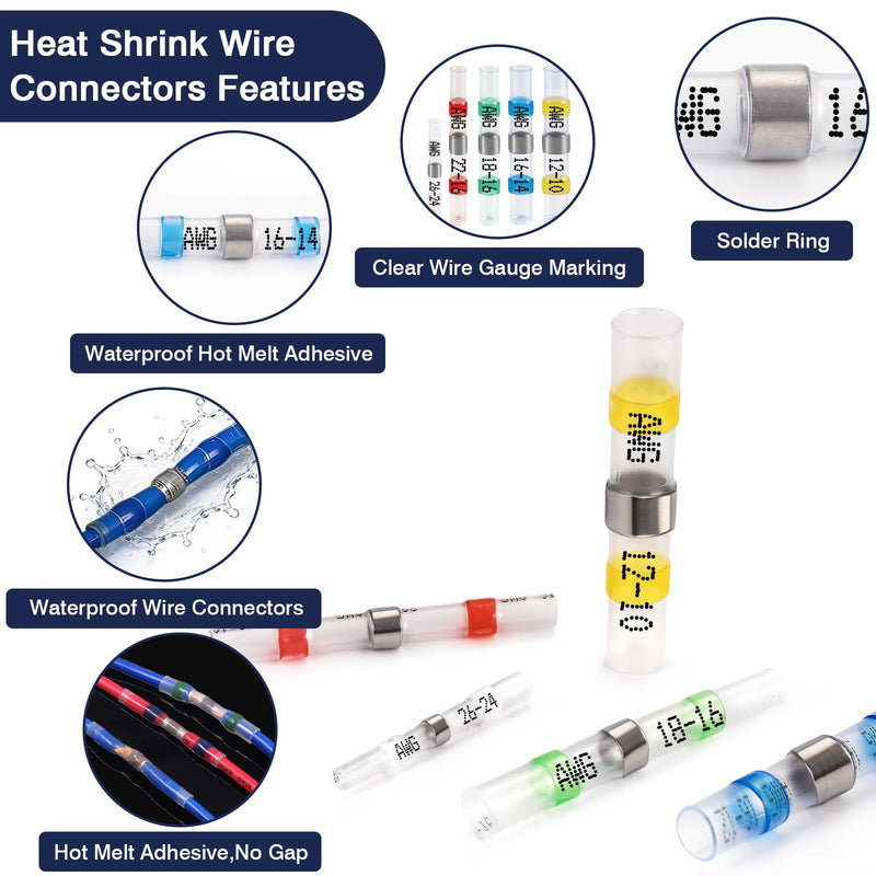 ZQZ 540PCS Solder Seal Wire Connectors Kit, Heat Shrink Solder Stick, Waterproof Soldering Butt Connectors, Electrical Crimpless Solders Wire Terminals Assortment Kit, Marine Butt Splice Connector Solder Seal 540PCS