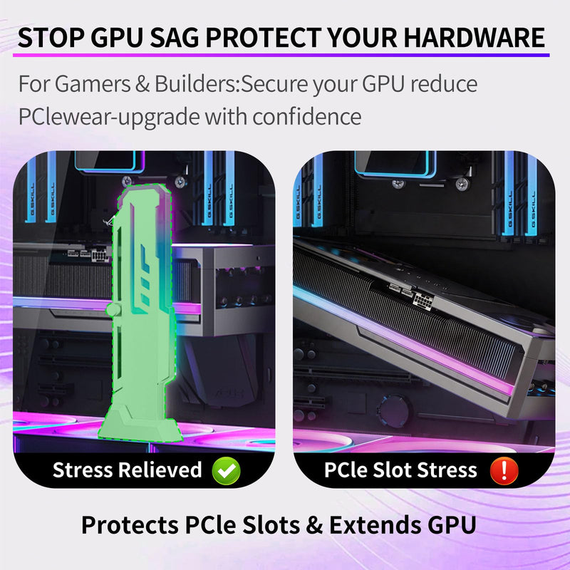 GPU Support Bracket, GSCOLER Universal Graphics Card Support, 60-163mm Adjustable Anti Sag GPU Stand for Universal Video Cards, 16.8M RGB Modes GPU Brace with Magnet & Non-Slip Base for Heavy-Duty GPU