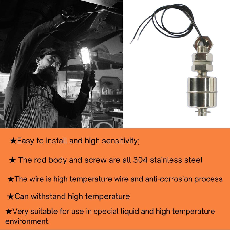 ONLYWON Water Level Sensor & Float Switch for Boat Bilge Pump & Oil Level Sensor & Liquid Level Sensor, High Temperature Resistance 150C & 304 Stainless Steel Vertical Float Switch (Always Open) Vertical liquid level float detection switch