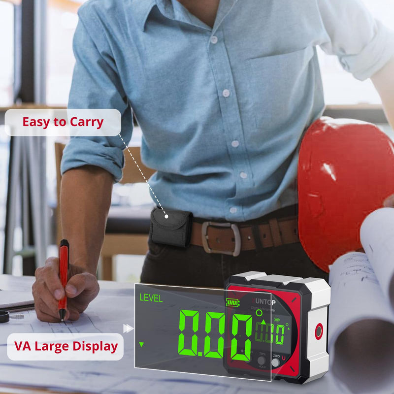 XUNTOP USB Charging Digital Angle Finder Level Box with Laser (Class 2, <1mW Output), 4-side Strong Magnetic Angle Gauge IP54 Waterproof Inclinometer Level for Hanging Decorations Woodworking Red Red-Dual Laser