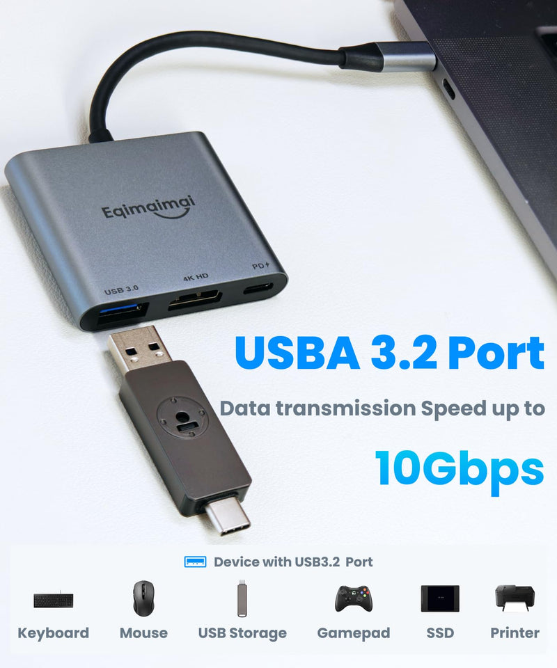 USB C to HDMI Multi-Port Adapter(4K@120HZ) with 100w PD,USBC Laptop Docking Station for Monitor Extension Display, USB-C to USB-A Converter 10Gbps,4K HDMI Hub for Mac/iPad pro/MacBook/Laptops HD 4K@120HZ