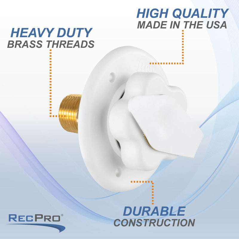 RecPro RV White City Water Fill Inlet Flange Brass with Check Valve | Made in America (No Hose Elbow) No Hose Elbow
