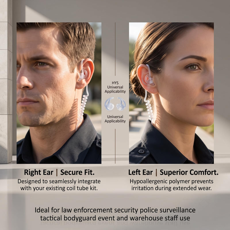 HYS Soft Fin Ear Mold for Acoustic Tube Surveillance Two Way Radio Earpiece | Comfortable&Durable Fits most acoustic coil tube audio kits replacing mushroom style earbuds for surveillance police earpiece Transparency 1 pair