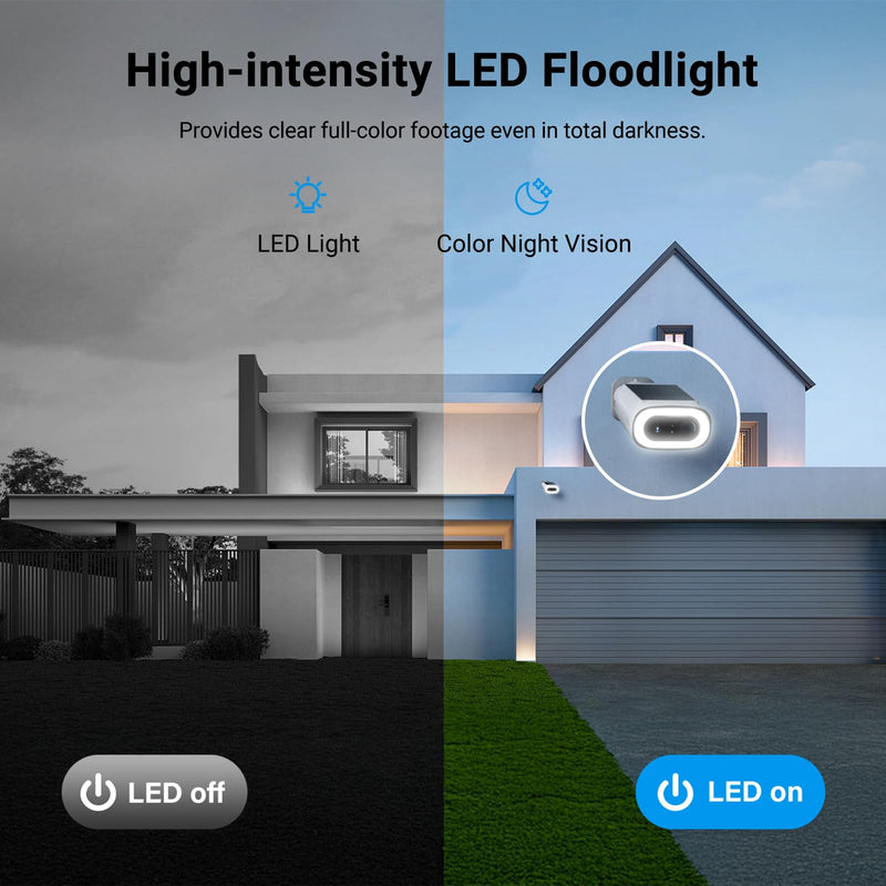 TCL 2K Solar Security Camera Wireless Outdoor, Built-in LED Light with Removable Battery Camera, Local Storage, No Subscription Cameras Compatible with Alexa, Ideal for Home Security