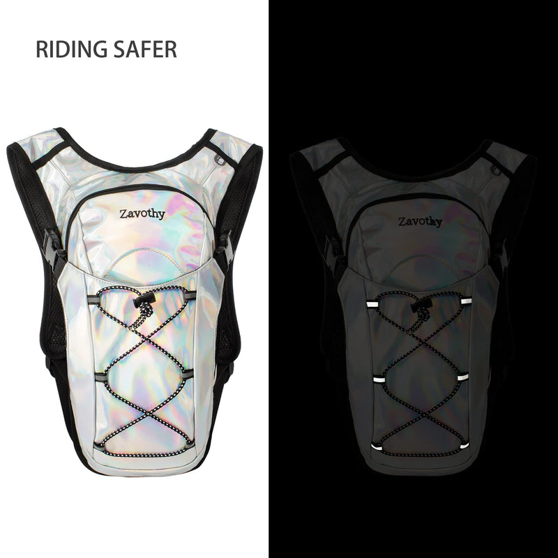 Reflective Hydration Backpack, Hydration Pack - Water Backpack with 2L/3L Hydration Bladder, Essential for Festivals - Rave Hydration Pack for Hiking, Running, Cycling, and Festivals Pearl White 2L Bladder